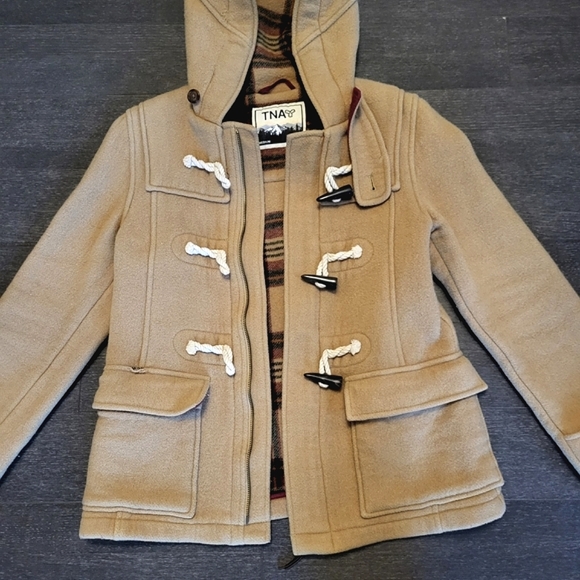 Aritzia TNA Wool Zipped Button Pea Duffle Coat Camel M - Picture 2 of 14